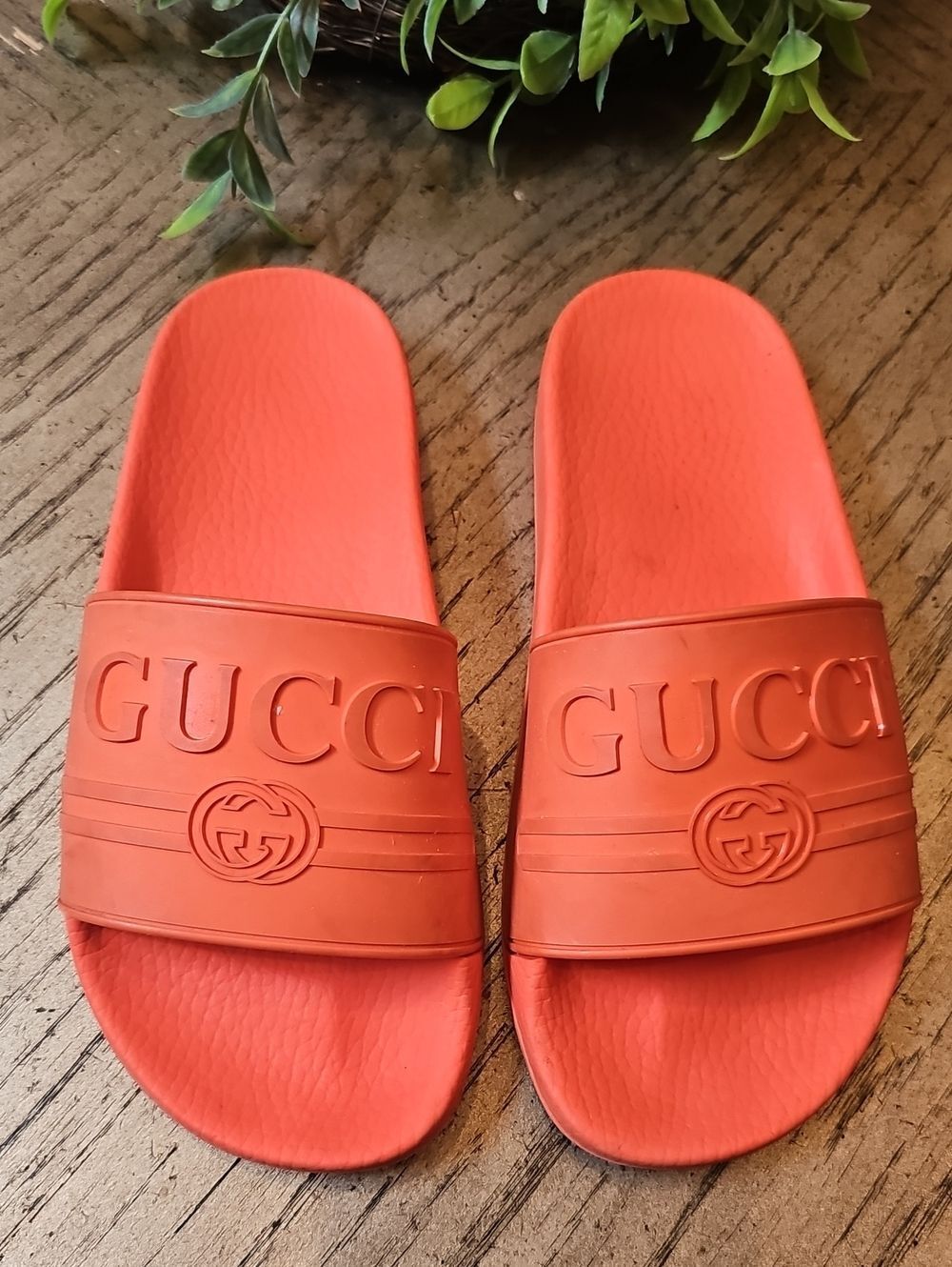 Gucci Orange Logo Rubber Slide Sandals Size 6.5